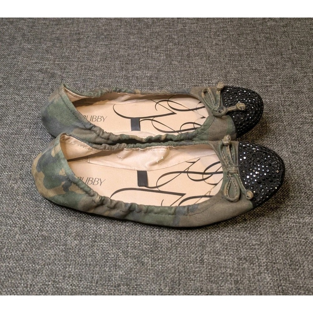 Sam & Libby Camo Leather Ballet Flats Size 7.5 SLZALISK Studded Rhinestone Gems